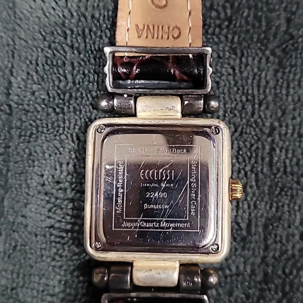 Ecclissi Sterling Silver Turquoise Dial Watch 22490 Brown Leather Strap‎